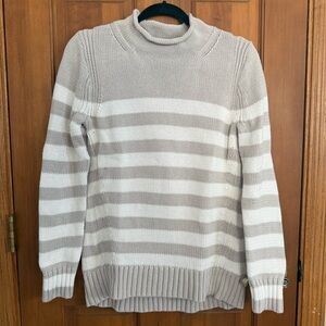 J. Crew Women's Roll Neck Sweater - Beige and White Stripes